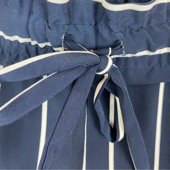 Zara TRF Striped Straight Leg Crop Trousers Drawstring Waist Medium Navy - Picture 11 of 12
